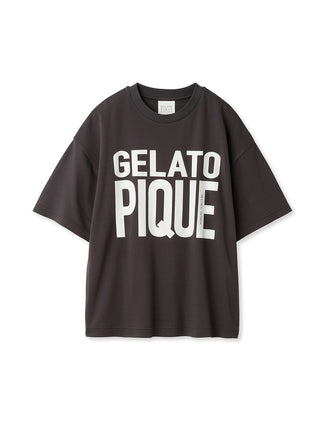 Gelato Pique big logo unisex oversized loungewear top in black with white text, relaxed fit for casual comfort.