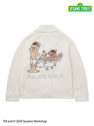 Back view of Sesame Street unisex jacquard shawl cardigan featuring character motif, designed by Gelato Pique.