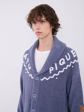 Unisex Nordic Shawl Collar Cardigan with festive pattern from Gelato Pique, featuring zigzag trims and a cozy, plush fabric.