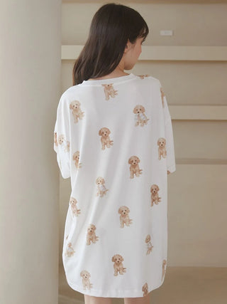 Back view of Toy Poodle Motif Oversize Lounge T-shirt by Gelato Pique USA, featuring premium loungewear design with fluffy poodle pattern.