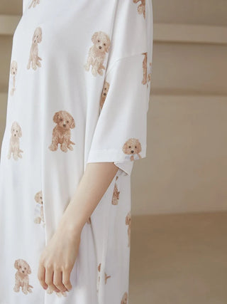 Alt Tag: Oversize lounge T-shirt with toy poodle motif by Gelato Pique USA, featuring premium loungewear and sleepwear design.