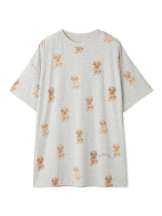 Alt Tag: Oversize lounge T-shirt with toy poodle motif, featuring Gelato Pique USA's premium loungewear and sleepwear design.