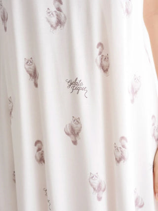 Elegant CAT motif camisole dress by Gelato Pique USA, showcasing premium loungewear with a ribbon detail and delicate pattern.