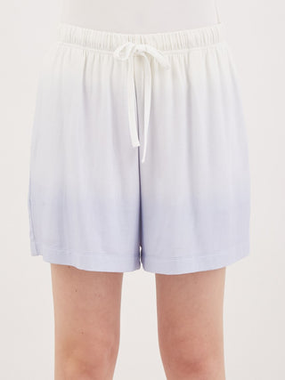 Women's ombre lounge shorts with gradation design, featuring a blend of colors for stylish summer loungewear.