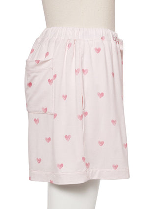 Side view of Gelato Pique Three Motif Lounge Shorts with heart pattern, showcasing comfort and whimsical design for casual wear.