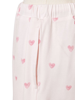 Close-up of pink heart motif on Gelato Pique lounge shorts, featuring soft, breathable fabric for comfort and style.