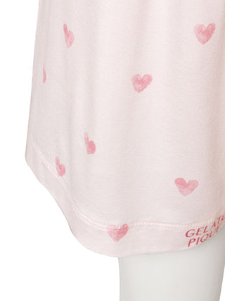 Close-up of Gelato Pique lounge shorts featuring a pink heart motif on soft fabric, highlighting playful and comfortable loungewear.