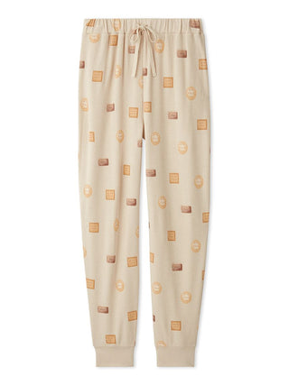 Biscuit pattern waffle pajama pants in soft-knit fabric, featuring playful motifs and cozy design for lounging or weekend relaxation.