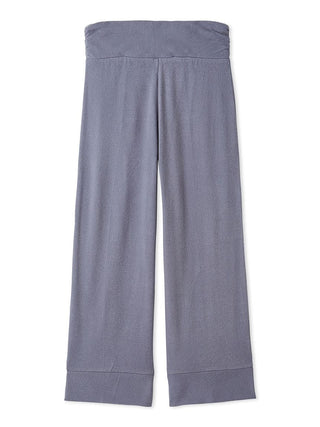 Grey snow high-waisted lounge pants with wide-leg silhouette, offering luxurious comfort and chic style for effortless lounging.