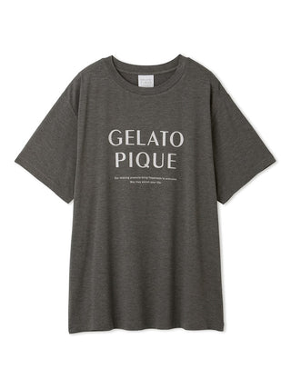 Oversized rayon t-shirt with white logo text, in serene color scheme.