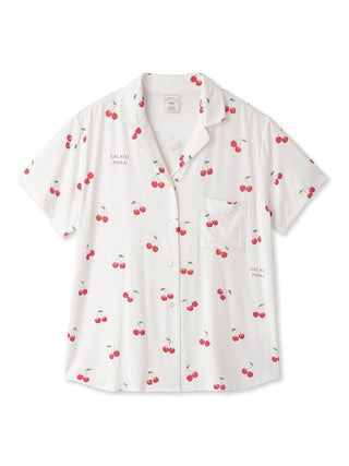 Fruit motif loungewear sleep shirt with cherry print, made from soft rayon for cool summer nights.