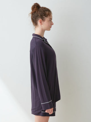 Rayon Inlay Piping Sleep Shirt Long Sleeve Sleepwear