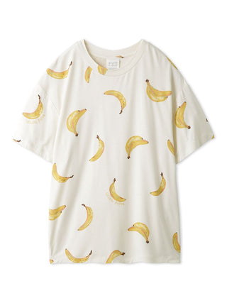 Fruit Pattern Drop Shoulder Lounge T-Shirt with banana motifs, casual and playful design by GELATO PIQUE USA.