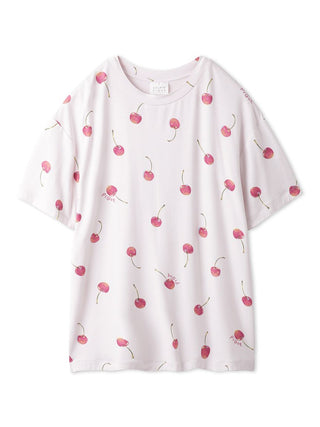 Fruit Pattern Drop Shoulder Lounge T-Shirt featuring cherry print design, perfect for casual outings.
