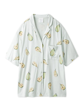 Fruit Pattern Pajama Sleep Shirt with pear motif on light green fabric, GELATO PIQUE USA