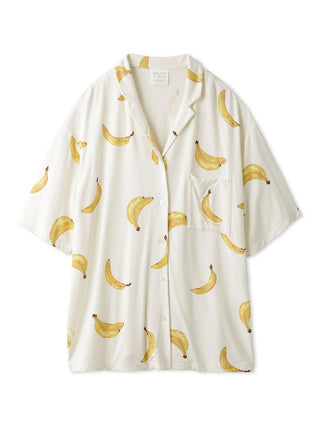 Fruit Pattern Pajama Sleep Shirt with banana print and soft watercolor style.