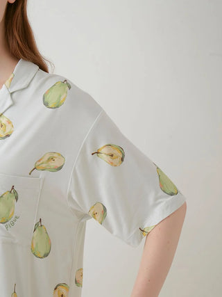 Fruit Pattern Pajama Sleep Shirt with watercolor pear design, offering comfort and style in light green tones.