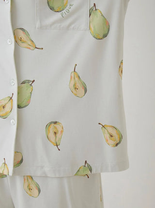 Fruit Pattern Pajama Sleep Shirt with watercolor pear design, showcasing a soft and soothing light green palette for serene comfort.