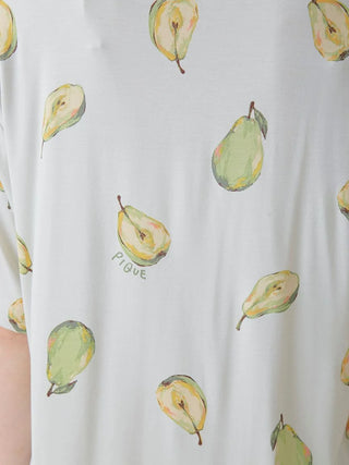 Fruit Pattern Pajama Sleep Shirt featuring a watercolor pear motif, highlighting comfort and style with a soft green palette.