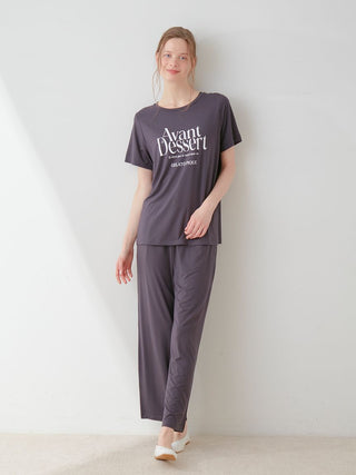Model wearing COOL Rayon Logo Relaxed Fit T-shirt in classic color, showcasing comfort and chic style in loungewear.