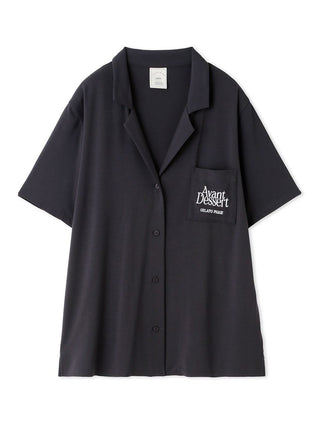 Avant Dessert Rayon Logo Button-Up Sleep Shirt by Gelato Pique USA, chic black design, soft and breathable loungewear.