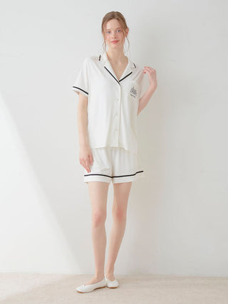 COOL Rayon Logo Button-Up Sleep Shirt in chic white rayon, featuring comfort and elegance for relaxing nights and leisurely mornings.