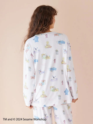 Back view of Sesame Street all-over print pullover in soft rayon-blend fabric, featuring a relaxed fit and joyful character designs.