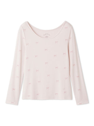Motif 3-Pattern Long Sleeve T-Shirt with delicate bow prints, elegant and soft, perfect for lounging, by Gelato Pique USA.