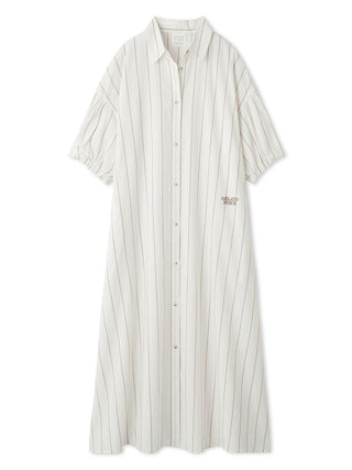 Resort Woven Striped Shirt Midi Dress from Gelato Pique USA in neutral tones with a vertical stripe pattern, showcasing timeless elegance.