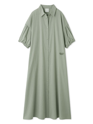 Elegant green Resort Woven Striped Shirt Midi Dress by Gelato Pique, featuring a button-down front and puff sleeves.