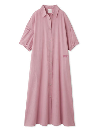 Pink resort woven striped shirt midi dress with button-down design and short sleeves, offering a blend of classic and modern style.