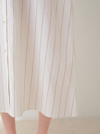 Elegant Resort Woven Striped Shirt Midi Dress with vertical stripes in neutral tones, showcasing refined style and timeless elegance.