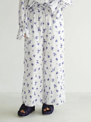 Floral Satin Gathered Pants