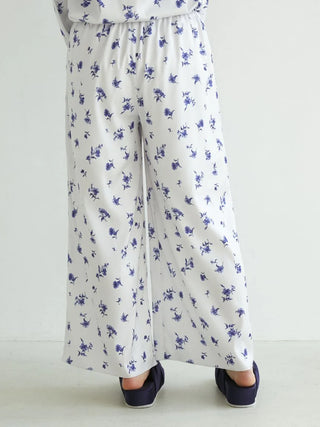 Floral Satin Gathered Pants