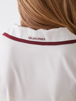 Back of a Lined Satin Sleep Shirt with collar and chic design, featuring embroidered brand name, showcasing elegance and luxurious fabric