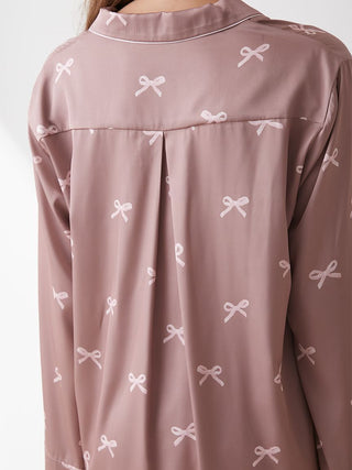 Ribbon Pattern Satin Sleep Shirt Long Sleeve Top