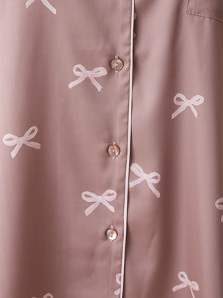 Ribbon Pattern Satin Sleep Shirt Long Sleeve Top