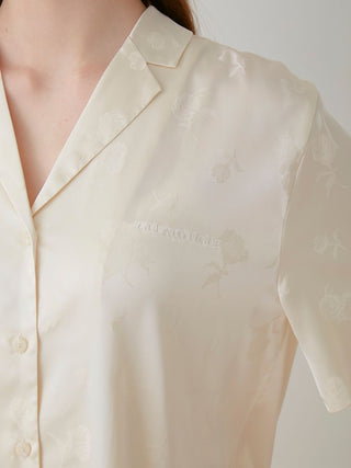 Close-up of Flower Satin Pajama Sleep Shirt with delicate floral print, showing the luxurious fabric's light sheen and elegant design.