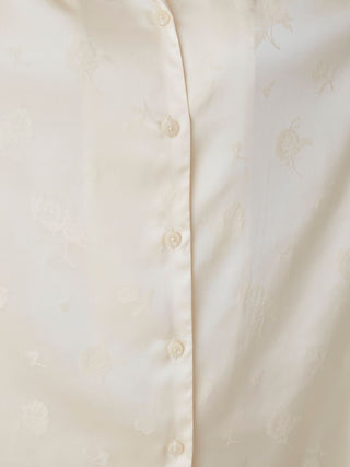 Close-up of Flower Satin Pajama Sleep Shirt with delicate floral print and buttons, showcasing luxury sleepwear fabric by Gelato Pique.