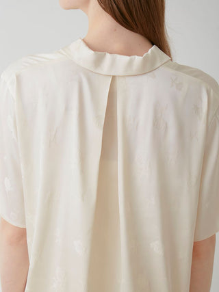 Back view of Flower Satin Pajama Sleep Shirt by Gelato Pique showing floral detail and luxurious satin fabric.