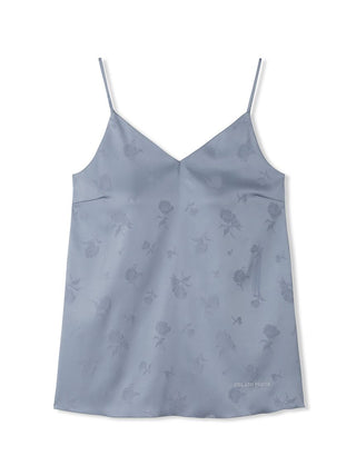Light blue satin flower jacquard camisole top with delicate floral pattern, perfect for elegant loungewear collection.