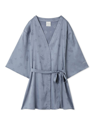 Elegant floral satin tie nightgown robe with long sleeves in soft grey, perfect for stylish loungewear.
