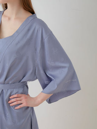 Flower Long Sleeve Satin Tie Nightgown Robe in lavender on model, featuring floral pattern and elegant design by Gelato Pique.