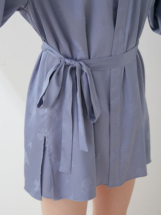 Satin tie nightgown robe with floral pattern and long sleeves, offering elegance and comfort in loungewear.