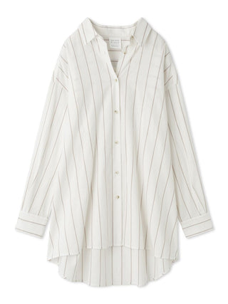 White striped Resort Woven Long Sleeve Oversized Shirt, elegant and chic, crafted from high-quality fabric for versatile wardrobe styling.