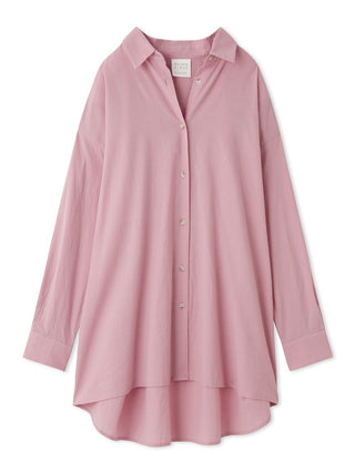 Pink Resort Woven Long Sleeve Oversized Shirt with button-down front, displaying relaxed elegance and stylish design.