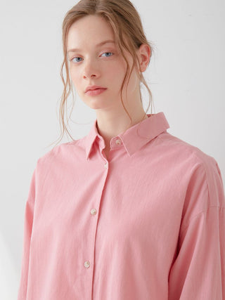 Pink Resort Woven Long Sleeve Oversized Shirt on Model