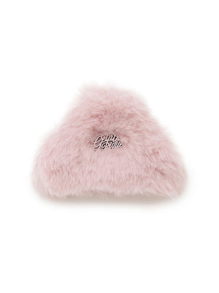 Luxurious Gelato Pique fur hair clip with pink faux fur and embroidered logo, perfect for adding elegance and warmth.