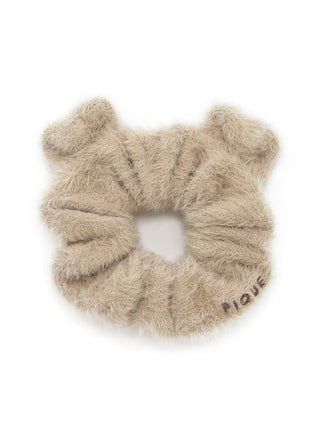 Fluffy cat-ear scrunchie in beige, perfect cozy hair accessory for ponytails and buns, designed by Gelato Pique USA.