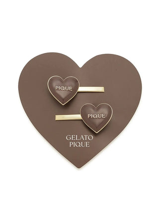 Heart Hairpin Set with glossy heart motifs and gold-tone accents on brown package by Gelato Pique USA.